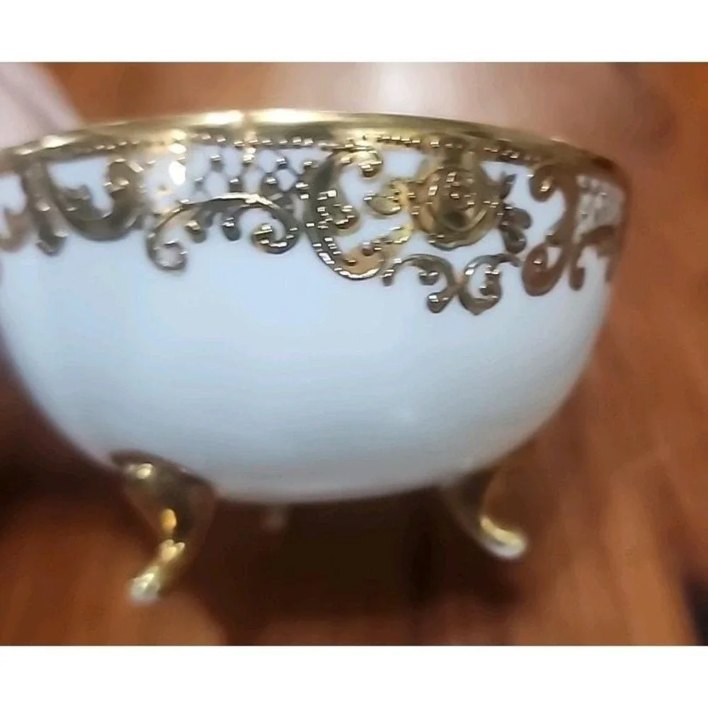 Vintage Nippon Gilt Footed Candy Trinket Dish Bowl Handpainted Gold Floral Japan